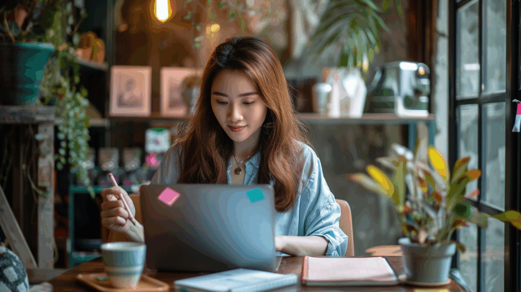 Cô gái Việt Nam làm việc tại quán cà phê, bắt đầu kinh doanh online không cần vốn